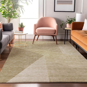 HomeRoots 9' X 12' Beige and Ivory Geometric Area Rug - Washable, UV Protected, Durable Design for High-Traffic Areas 653730