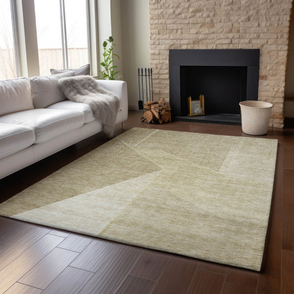 HomeRoots 9' X 12' Beige and Ivory Geometric Area Rug - Washable, UV Protected, Durable Design for High-Traffic Areas 653730
