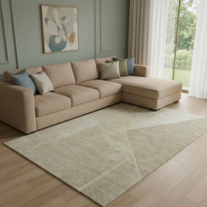HomeRoots 10' X 14' Beige and Ivory Geometric Area Rug - Durable, Washable, UV Protected for Modern Spaces 653731