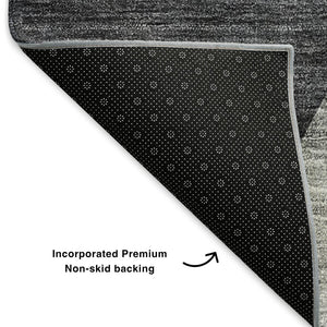 HomeRoots 8' Charcoal Gold Brown Geometric Washable Round Rug with UV Protection for Stylish Spaces 653734