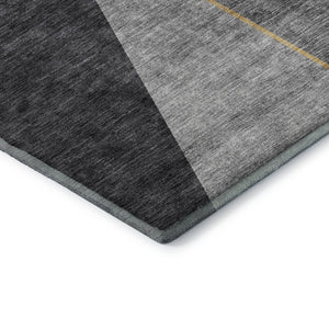 HomeRoots 8' Charcoal Gold Brown Geometric Washable Round Rug with UV Protection for Stylish Spaces 653734
