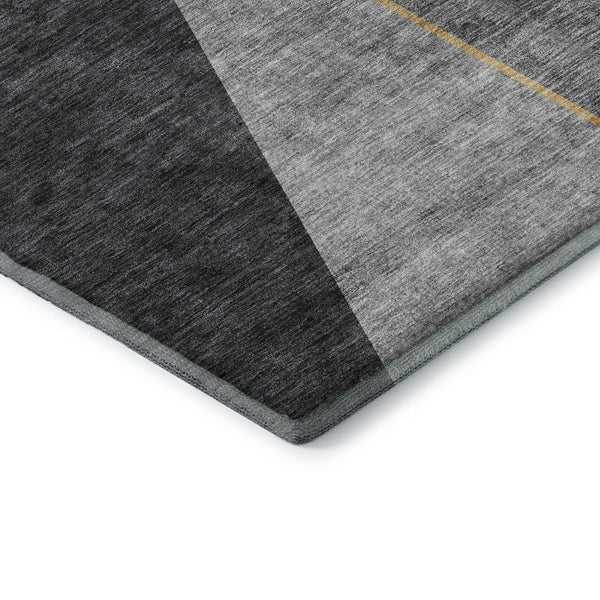HomeRoots 9' X 12' Charcoal Gold Brown Geometric Washable Area Rug – Stylish, Durable, UV Protected & Easy Care! 653736