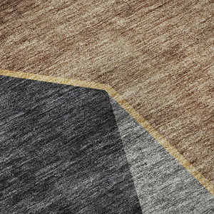 HomeRoots 9' X 12' Charcoal Gold Brown Geometric Washable Area Rug – Stylish, Durable, UV Protected & Easy Care! 653736