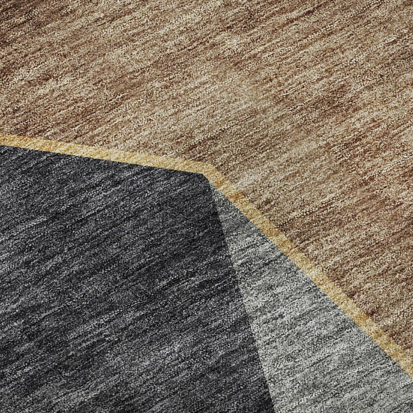 HomeRoots 9' X 12' Charcoal Gold Brown Geometric Washable Area Rug – Stylish, Durable, UV Protected & Easy Care! 653736