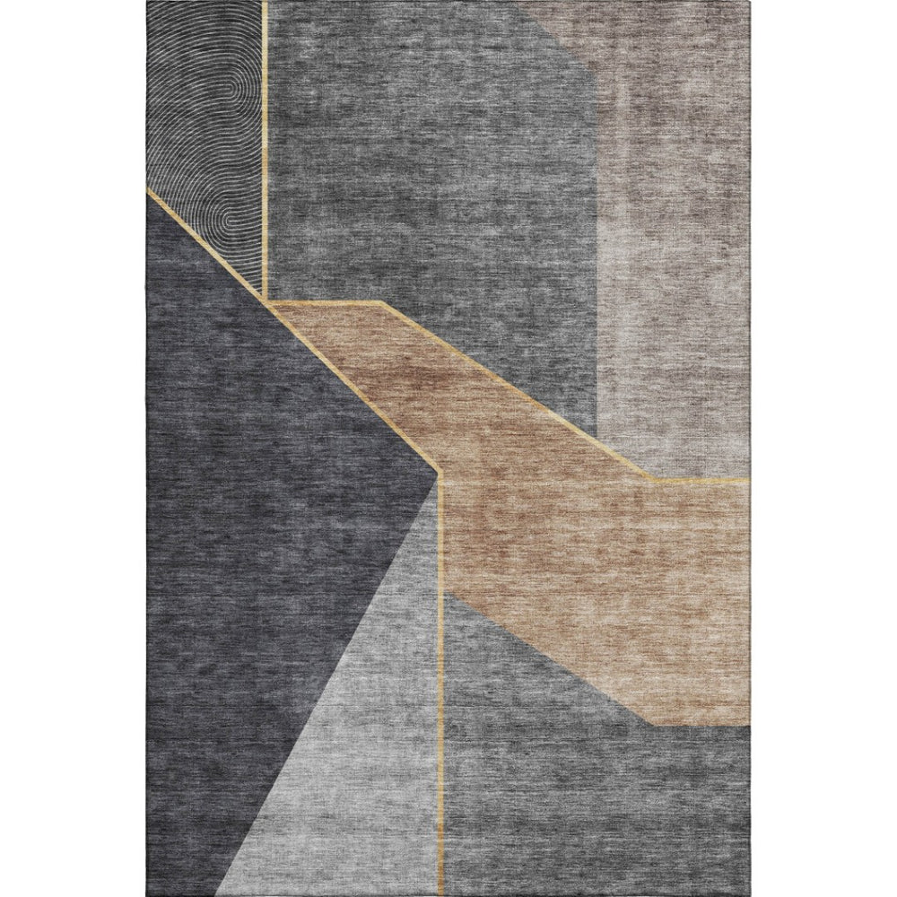 HomeRoots 10' Charcoal, Gold & Brown Geometric Washable Area Rug – UV Protected, Perfect for High-Traffic Spaces! 653737