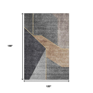 HomeRoots 10' Charcoal, Gold & Brown Geometric Washable Area Rug – UV Protected, Perfect for High-Traffic Spaces! 653737