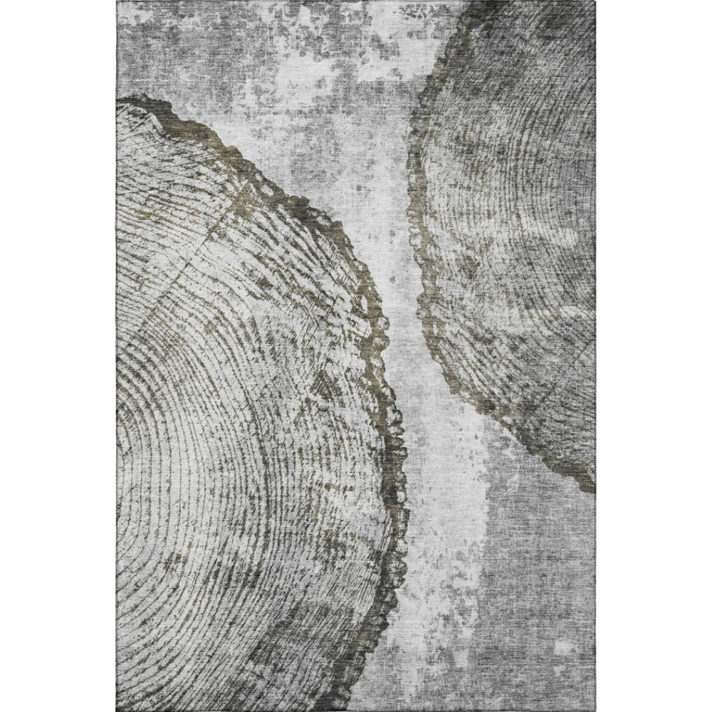 HomeRoots 5' X 8' Gray And Ivory Woodland Lodge Area Rug - Washable, UV-Protected, Durable for Family Homes 653739