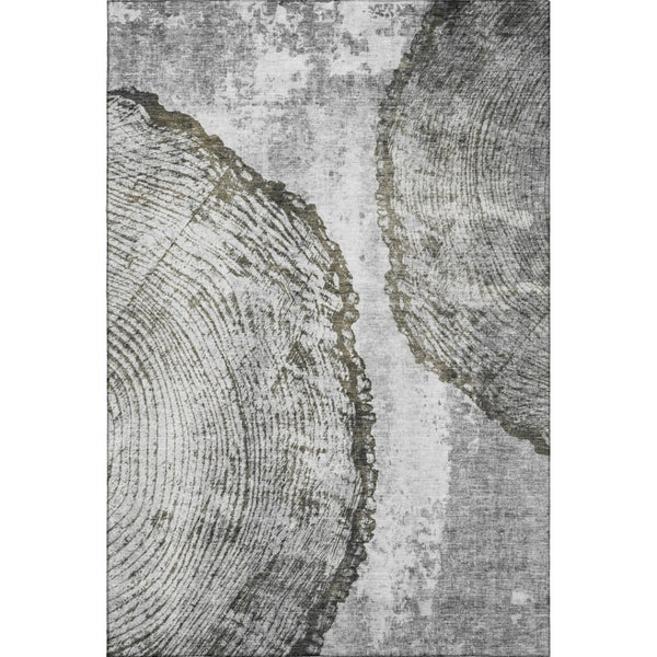 HomeRoots 5' X 8' Gray And Ivory Woodland Lodge Area Rug - Washable, UV-Protected, Durable for Family Homes 653739