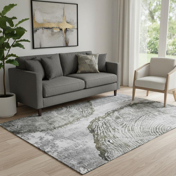 HomeRoots 5' X 8' Gray And Ivory Woodland Lodge Area Rug - Washable, UV-Protected, Durable for Family Homes 653739