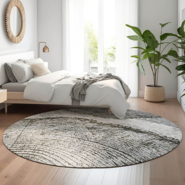 HomeRoots 8' Gray and Ivory Woodland Lodge Area Rug - Washable, UV-Protected, Durable for Family Spaces 653740
