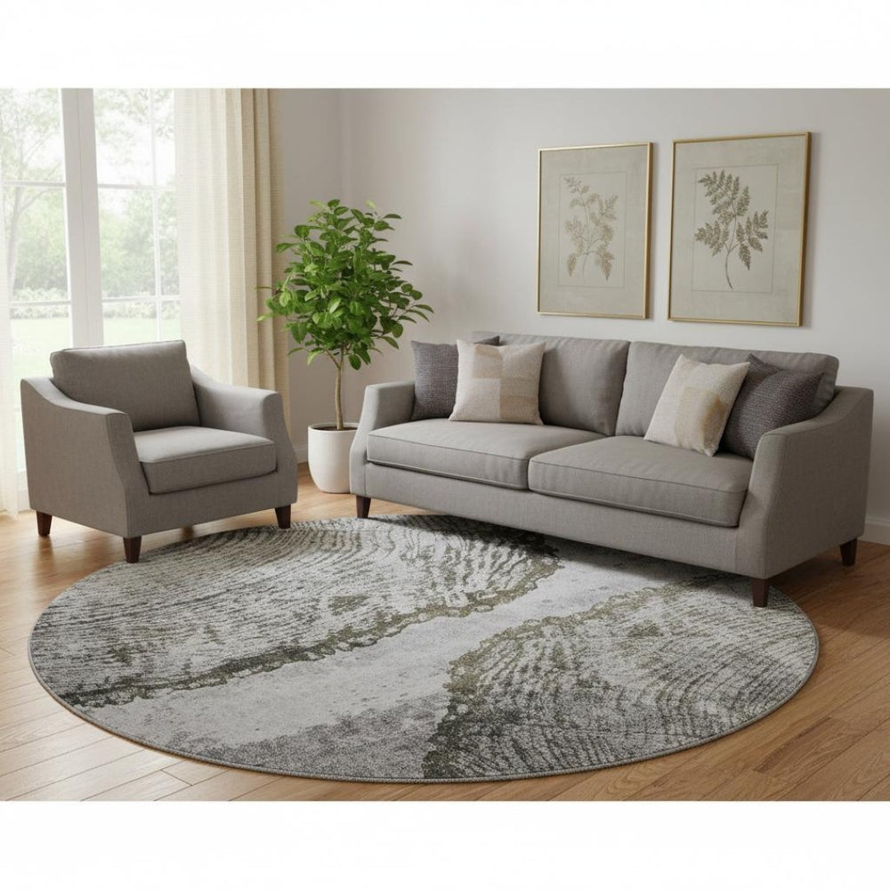 HomeRoots 8' Gray and Ivory Woodland Lodge Area Rug - Washable, UV-Protected, Durable for Family Spaces 653740
