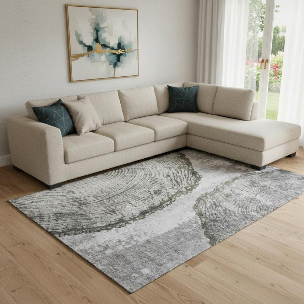 HomeRoots 8' X 10' Gray And Ivory Woodland Lodge Rug – Washable, Stain-Resistant, UV Protected for Durability 653741