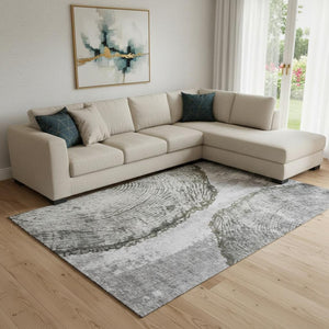 HomeRoots 8' X 10' Gray And Ivory Woodland Lodge Rug – Washable, Stain-Resistant, UV Protected for Durability 653741