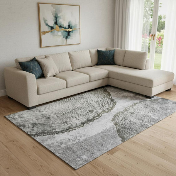 HomeRoots 8' X 10' Gray And Ivory Woodland Lodge Rug – Washable, Stain-Resistant, UV Protected for Durability 653741
