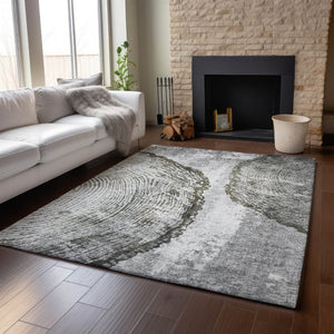 HomeRoots 8' X 10' Gray And Ivory Woodland Lodge Rug – Washable, Stain-Resistant, UV Protected for Durability 653741