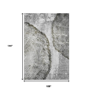 HomeRoots 9' X 12' Gray and Ivory Woodland Lodge Area Rug - Washable, UV Protected, Kid & Pet Friendly Design 653742