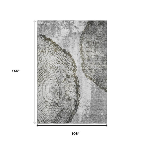 HomeRoots 9' X 12' Gray and Ivory Woodland Lodge Area Rug - Washable, UV Protected, Kid & Pet Friendly Design 653742