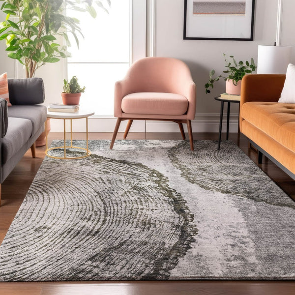 HomeRoots 10' X 14' Gray and Ivory Woodland Lodge Area Rug - Cozy, Washable, UV-Protected for Family Spaces 653743