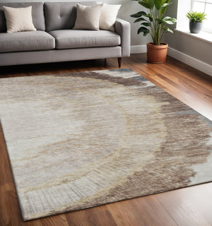 HomeRoots 5' X 8' Rustic Brown Ivory Gray Woodland Lodge Area Rug – Washable, UV Protected & Stain Resistant! 653745