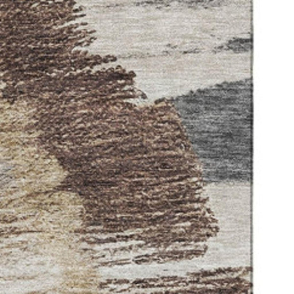 HomeRoots 5' X 8' Rustic Brown Ivory Gray Woodland Lodge Area Rug – Washable, UV Protected & Stain Resistant! 653745