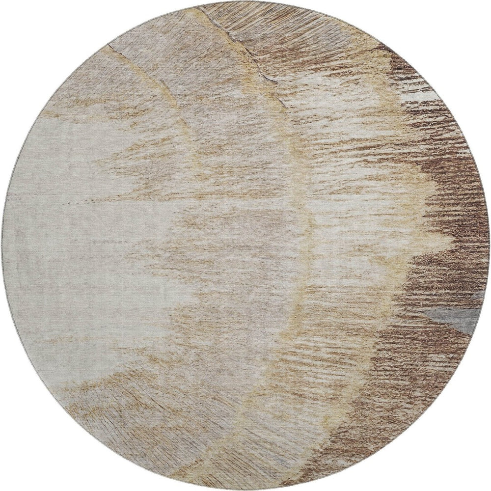 HomeRoots 8' Round Brown, Ivory & Gray Rustic Lodge Washable Rug with UV Protection for High-Traffic Areas 653746