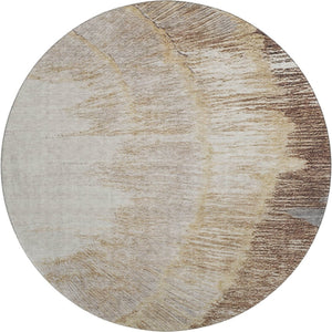 HomeRoots 8' Round Brown, Ivory & Gray Rustic Lodge Washable Rug with UV Protection for High-Traffic Areas 653746