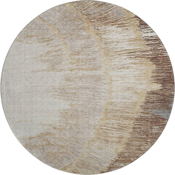 HomeRoots 8' Round Brown, Ivory & Gray Rustic Lodge Washable Rug with UV Protection for High-Traffic Areas 653746