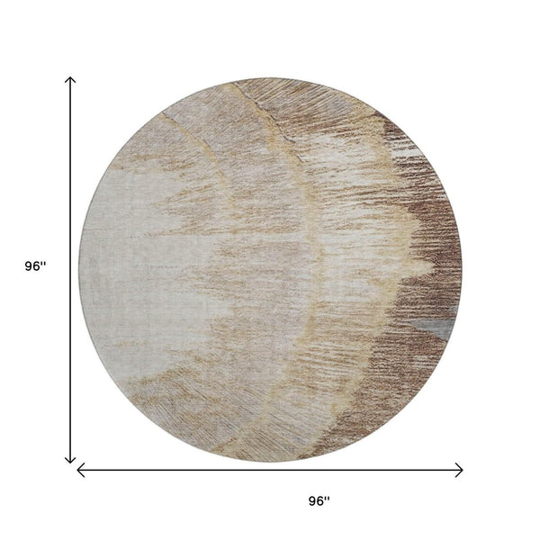HomeRoots 8' Round Brown, Ivory & Gray Rustic Lodge Washable Rug with UV Protection for High-Traffic Areas 653746