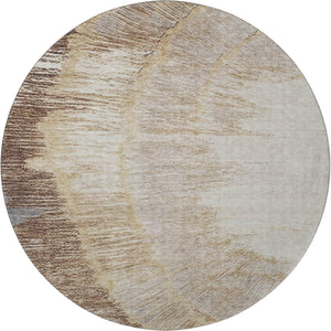 HomeRoots 8' Round Brown, Ivory & Gray Rustic Lodge Washable Rug with UV Protection for High-Traffic Areas 653746