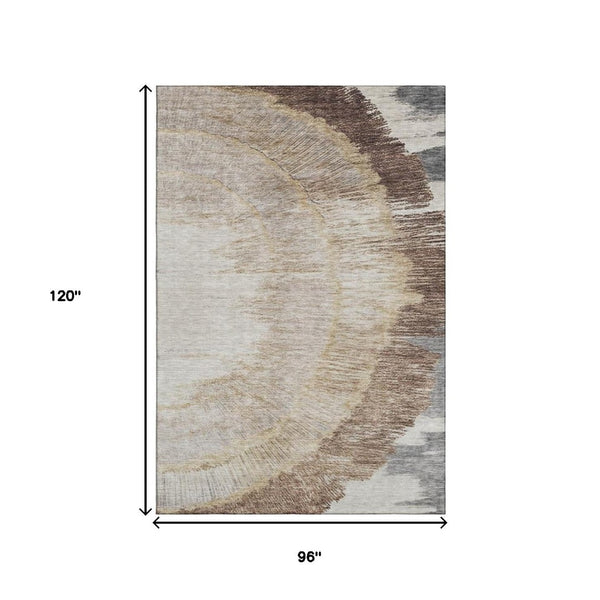 HomeRoots 8' X 10' Woodland Lodge Area Rug: Brown, Ivory & Gray, Washable, UV-Protected, Pet-Friendly Design 653747
