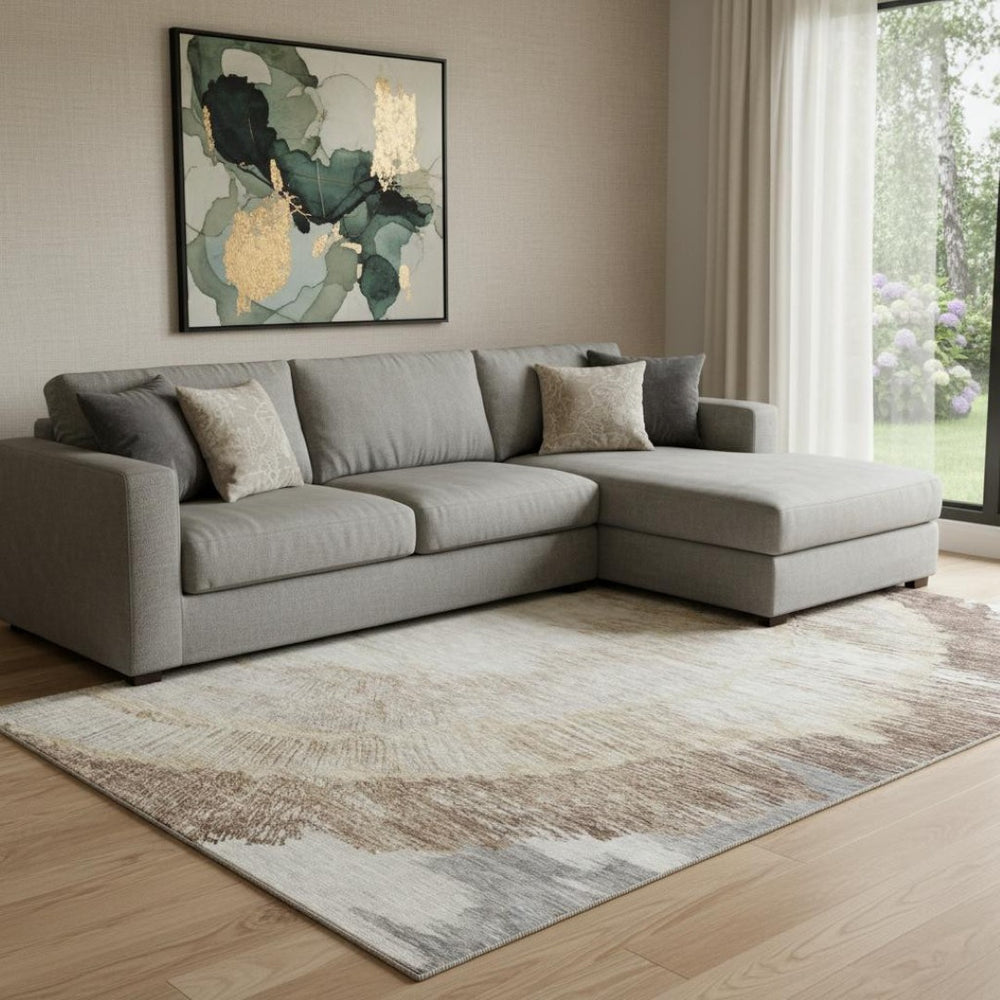 HomeRoots 8' X 10' Woodland Lodge Area Rug: Brown, Ivory & Gray, Washable, UV-Protected, Pet-Friendly Design 653747