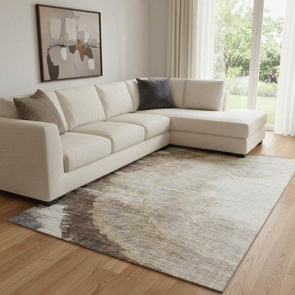 HomeRoots 9' X 12' Woodland Lodge Area Rug in Brown, Ivory & Gray - Stain Resistant, UV Protected, Easy Care 653748