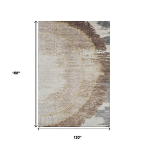 HomeRoots 10' X 14' Woodland Lodge Area Rug - Washable, UV-Protected, Cozy Brown, Ivory & Gray Design for Homes 653749