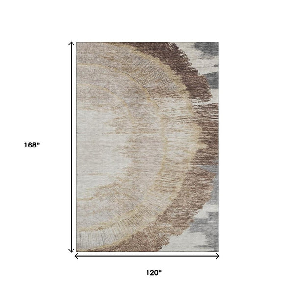 HomeRoots 10' X 14' Woodland Lodge Area Rug - Washable, UV-Protected, Cozy Brown, Ivory & Gray Design for Homes 653749