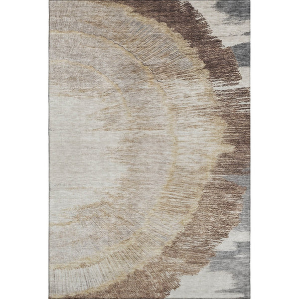 HomeRoots 10' X 14' Woodland Lodge Area Rug - Washable, UV-Protected, Cozy Brown, Ivory & Gray Design for Homes 653749