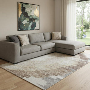 HomeRoots 10' X 14' Woodland Lodge Area Rug - Washable, UV-Protected, Cozy Brown, Ivory & Gray Design for Homes 653749