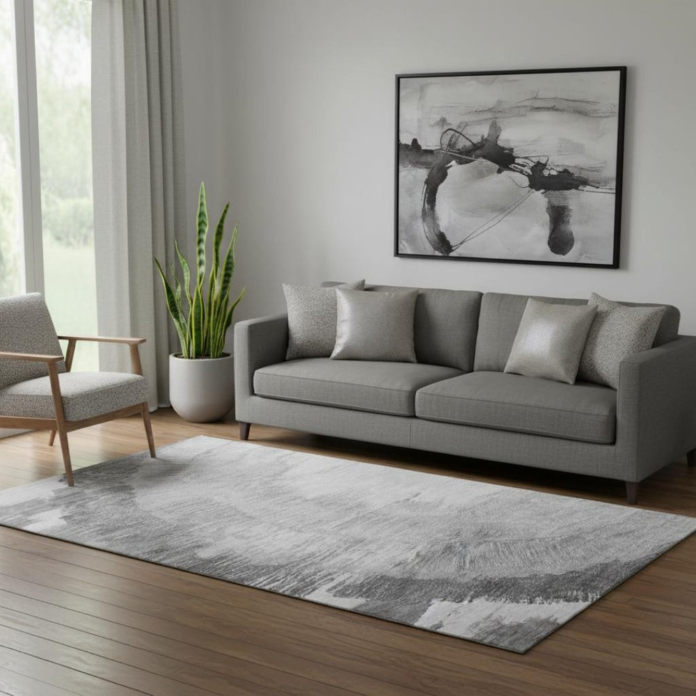 HomeRoots 5' X 8' Gray And Ivory Woodland Lodge Rug - Washable, UV-Protected, Stain-Resistant, Cozy Decor 653751