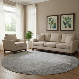 HomeRoots 8' Gray and Ivory Woodland Lodge Round Rug - Washable, Stain-Resistant, UV Protected for Homes 653752