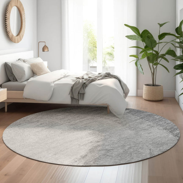 HomeRoots 8' Gray and Ivory Woodland Lodge Round Rug - Washable, Stain-Resistant, UV Protected for Homes 653752