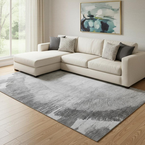 HomeRoots 8' X 10' Cozy Gray and Ivory Woodland Lodge Area Rug - Washable, UV Protected, Pet-Friendly Design 653753