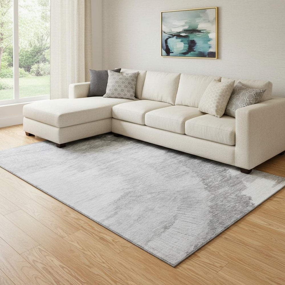 HomeRoots 9' X 12' Gray And Ivory Woodland Lodge Area Rug - Washable, UV Protected, and Stain Resistant Style 653754
