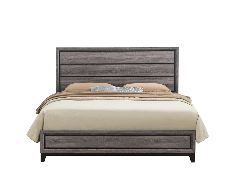 English Elm MIRAGE Grey King Bed with Panel Headboard, Rubberwood Frame, Sturdy Contemporary Design & Tapered Legs B201S00097