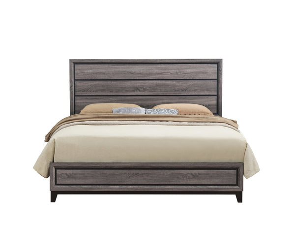 English Elm MIRAGE Grey King Bed with Panel Headboard, Rubberwood Frame, Sturdy Contemporary Design & Tapered Legs B201S00097