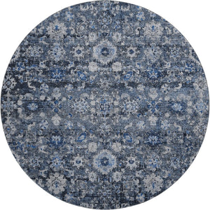 HomeRoots 8' Blue and Ivory Oriental Round Rug – Washable, UV Protected, Stain Resistant, Durable Design 653758