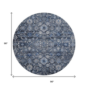 HomeRoots 8' Blue and Ivory Oriental Round Rug – Washable, UV Protected, Stain Resistant, Durable Design 653758