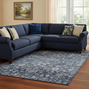 HomeRoots 8' X 10' Blue and Ivory Oriental Area Rug - Washable, UV-Protected, Durable Design for High-Traffic Spaces 653759
