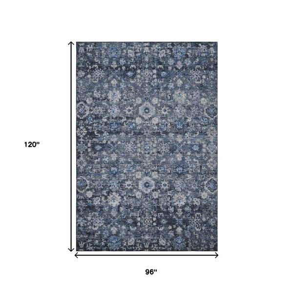HomeRoots 8' X 10' Blue and Ivory Oriental Area Rug - Washable, UV-Protected, Durable Design for High-Traffic Spaces 653759