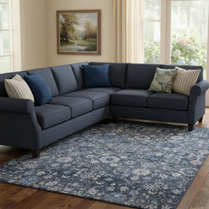 HomeRoots 9' X 12' Blue and Ivory Oriental Area Rug - Stain-Resistant, UV Protected, Durable for Any Room 653760