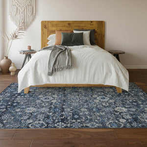 HomeRoots 9' X 12' Blue and Ivory Oriental Area Rug - Stain-Resistant, UV Protected, Durable for Any Room 653760