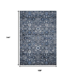 HomeRoots 9' X 12' Blue and Ivory Oriental Area Rug - Stain-Resistant, UV Protected, Durable for Any Room 653760